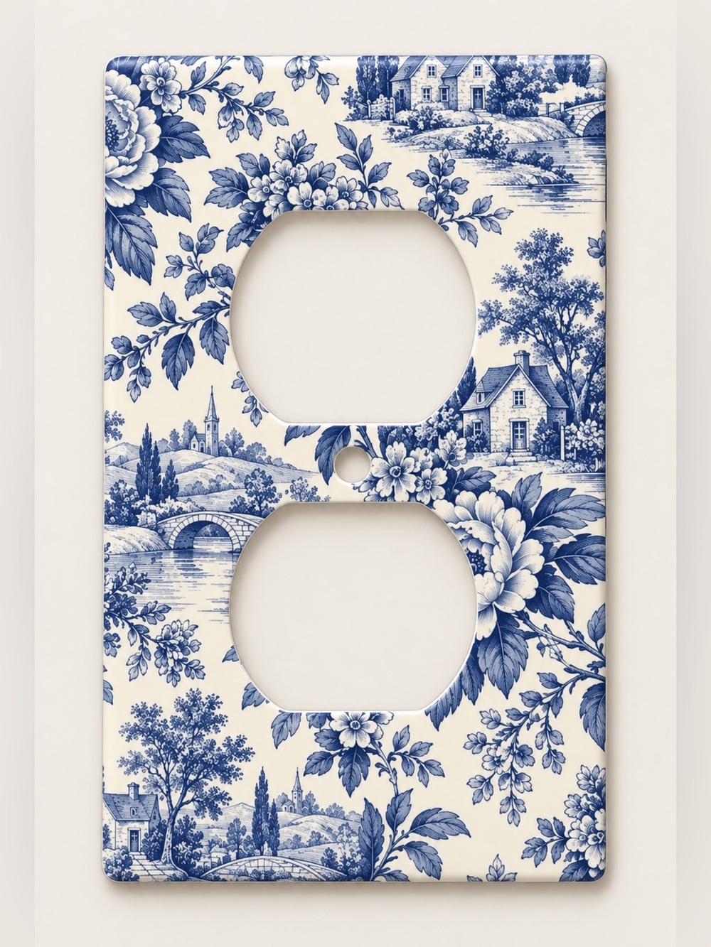 Blue & White Toile Floral Cottage Toggle Light Switch Cover Midway Size